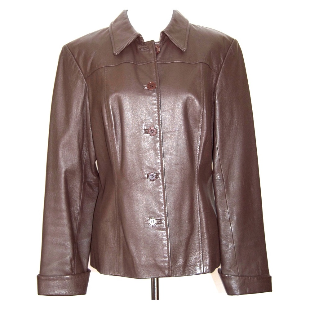 Newport News 100% Brown Leather Jacket Size 10